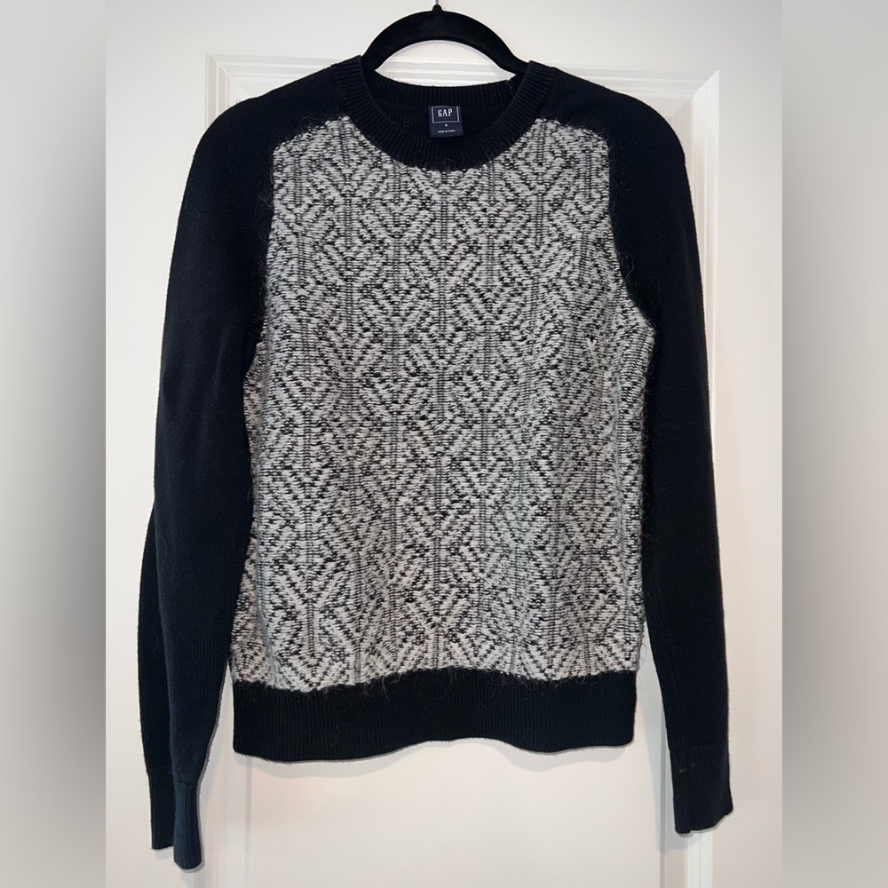 Gap Sweater Reverse Jacquard Black White Crewneck Mohair Blend Women's S